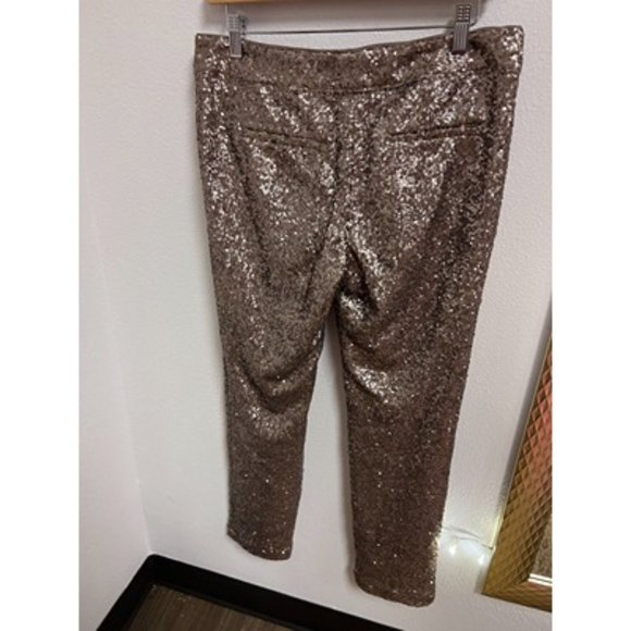 Ann Taylor Gold Pocket Sparkly Shiny Sequin Ankle Pants Size 4 - Picture 2 of 8